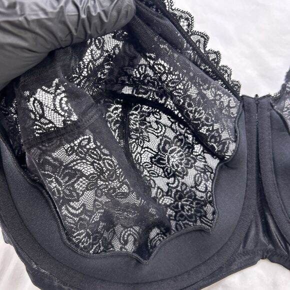 Elila Isabella Stretch Lace Bra Women's Size 46J Black Full Coverage Underwire - Picture 2 of 15